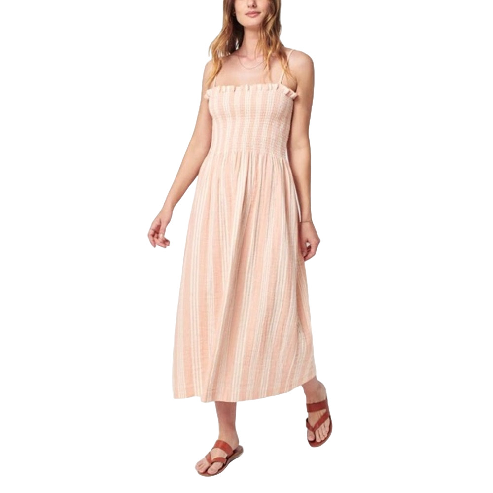 Faherty Dream Cotton Gauze Lakeview Smocked Striped Midi Dress Size Large NWT